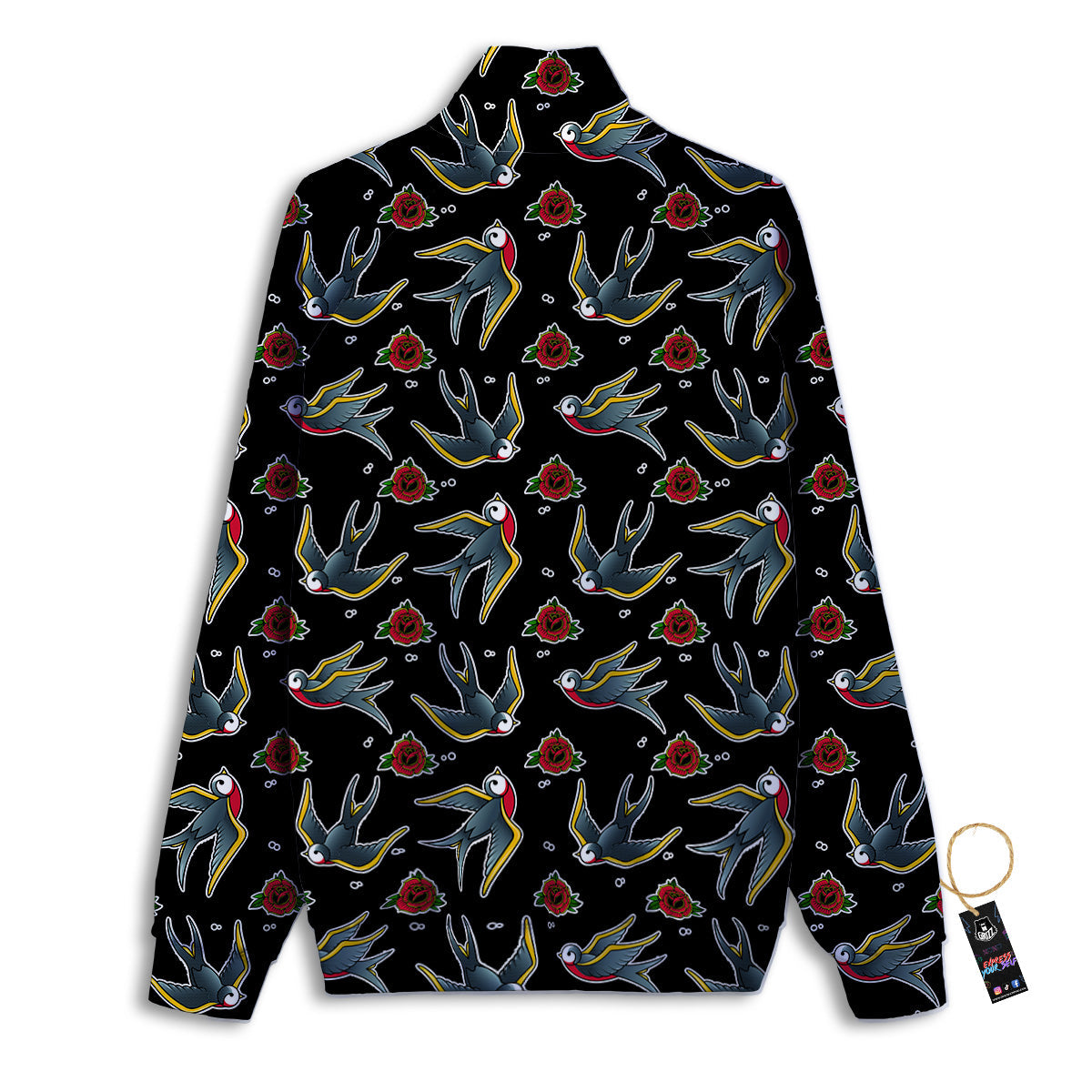 Swallows And Roses Tattoo Print Pattern Track Jacket-grizzshop