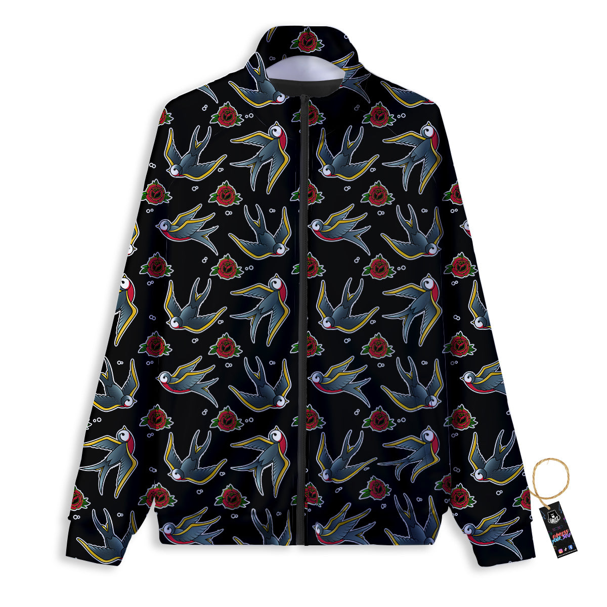 Swallows And Roses Tattoo Print Pattern Track Jacket-grizzshop
