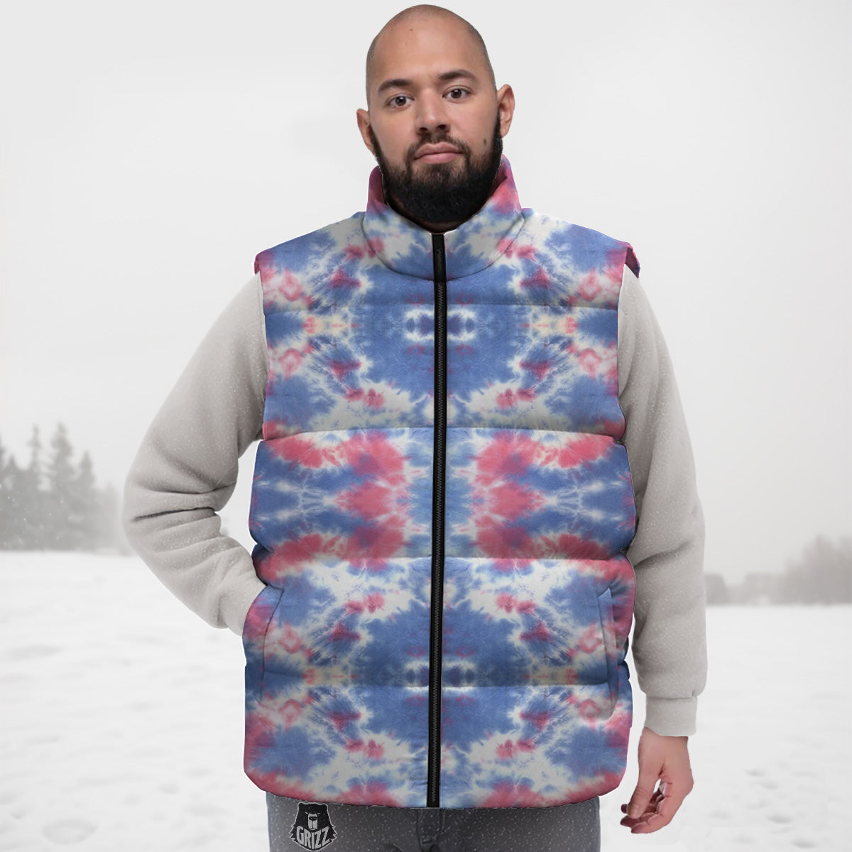 Swan Pattern Print Down Vest-grizzshop
