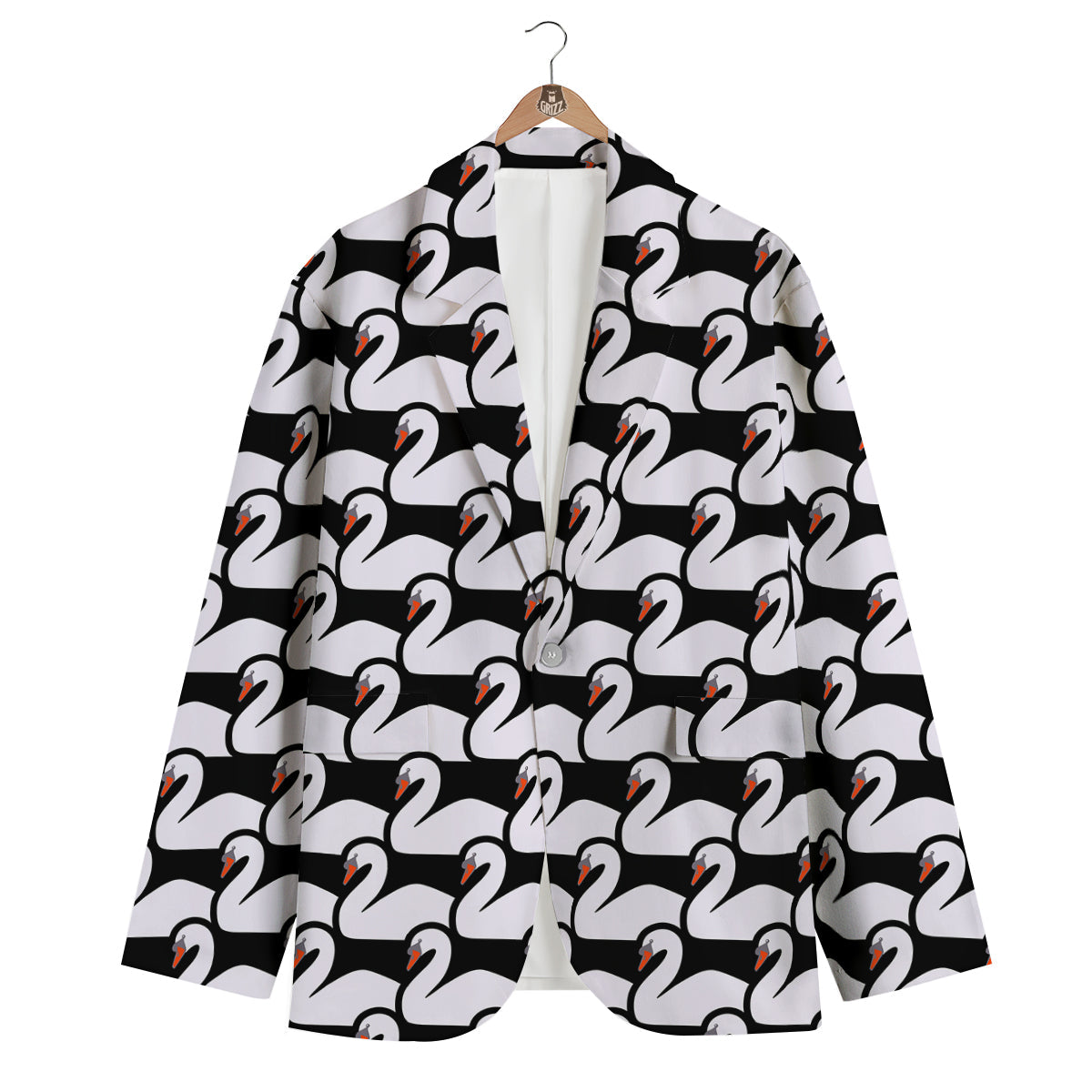Swan Pattern Print Men's Blazer-grizzshop