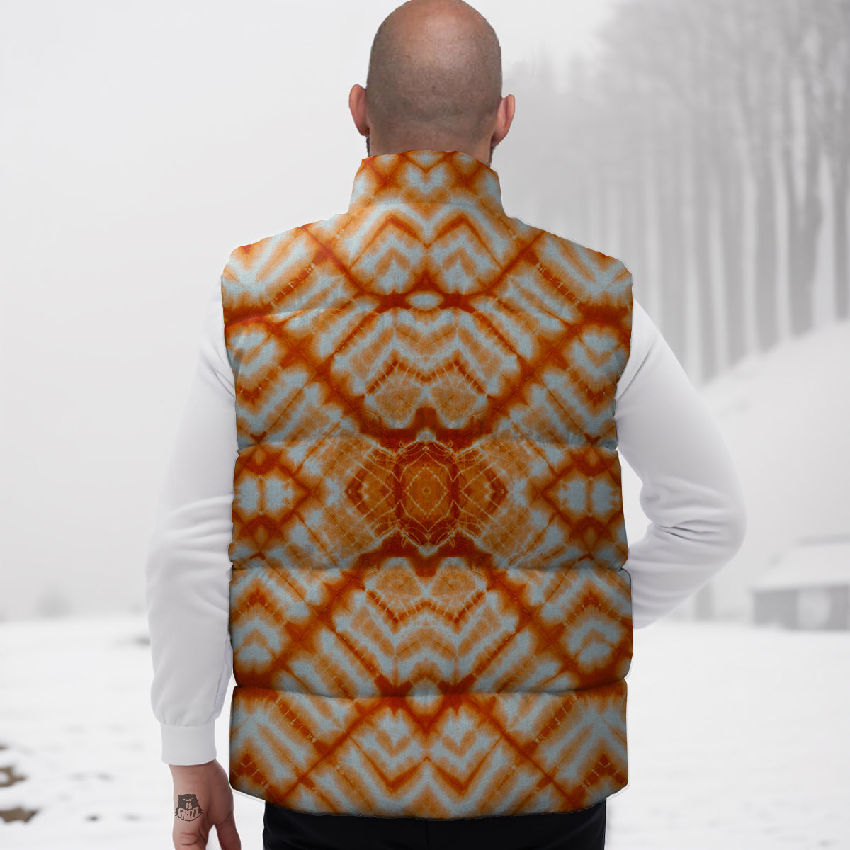 Swan Print Pattern Down Vest-grizzshop