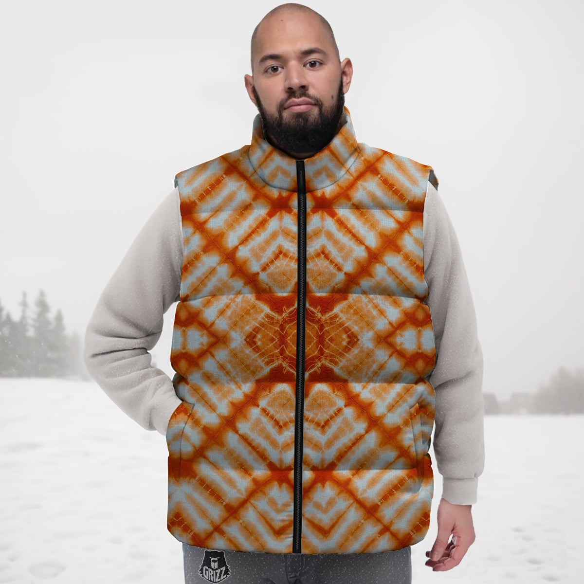 Swan Print Pattern Down Vest-grizzshop