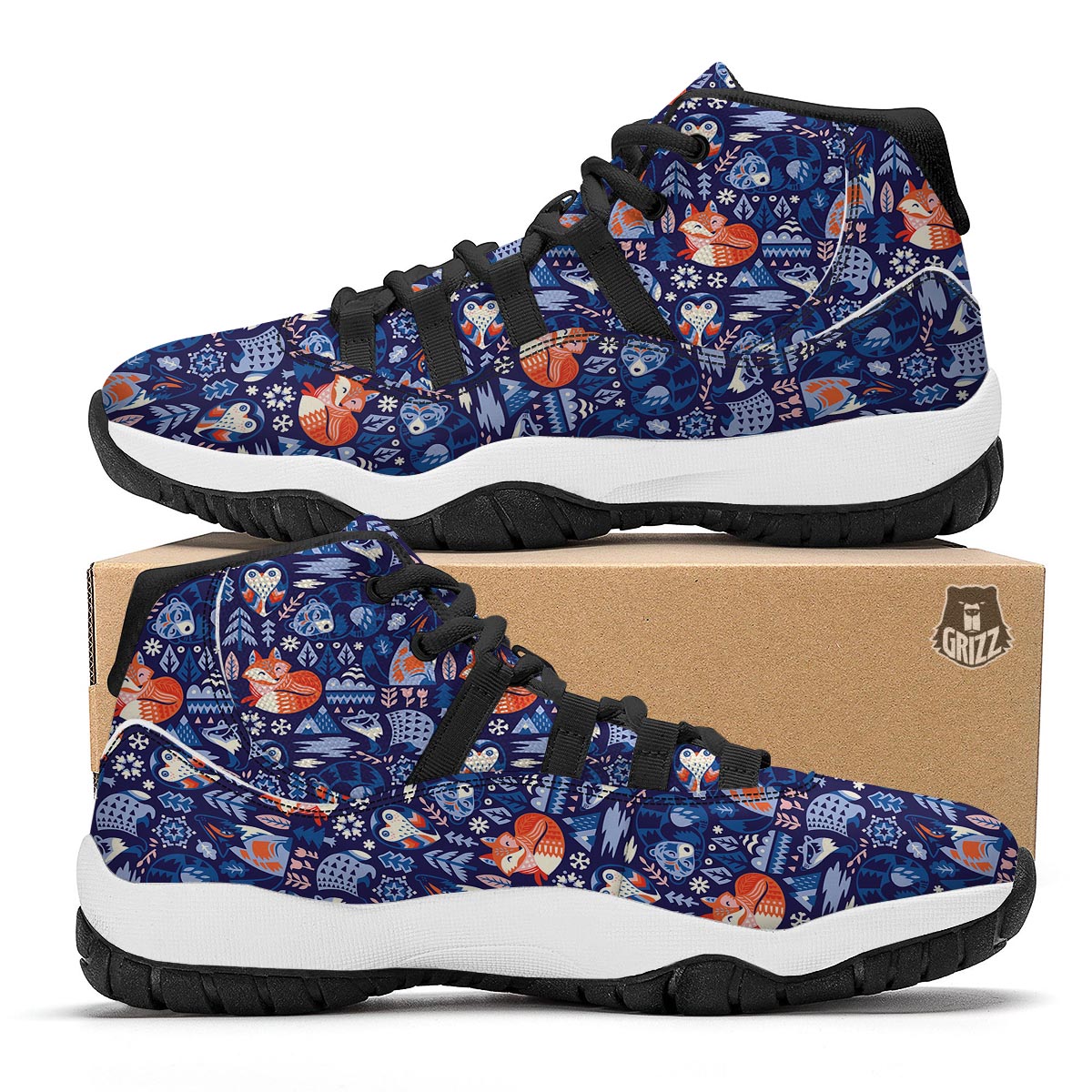 Swedish Animal Pattern Print Black Bball Shoes-grizzshop