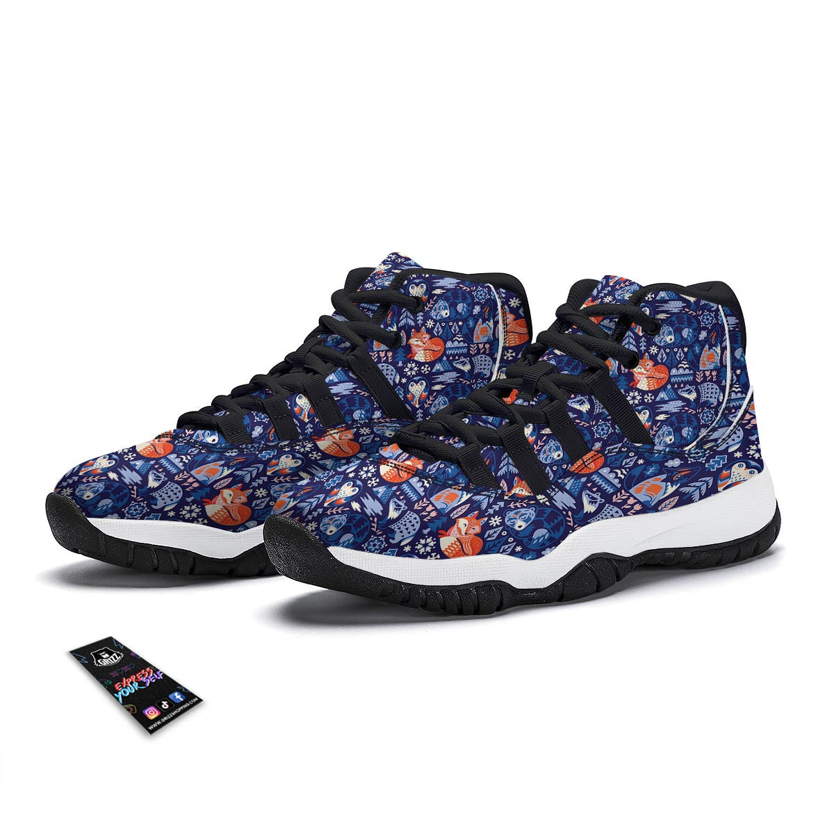 Swedish Animal Pattern Print Black Bball Shoes-grizzshop