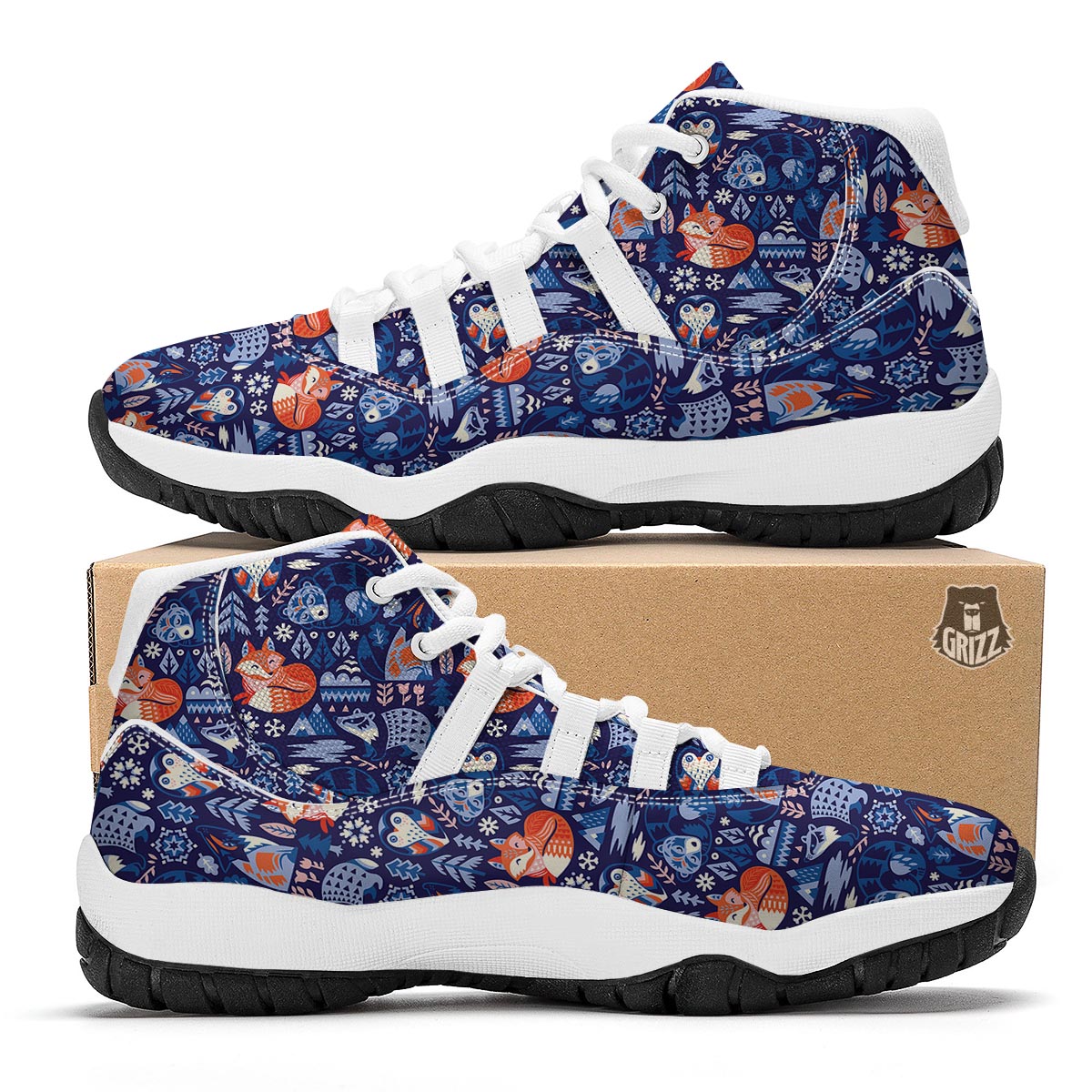 Swedish Animal Pattern Print White Bball Shoes-grizzshop