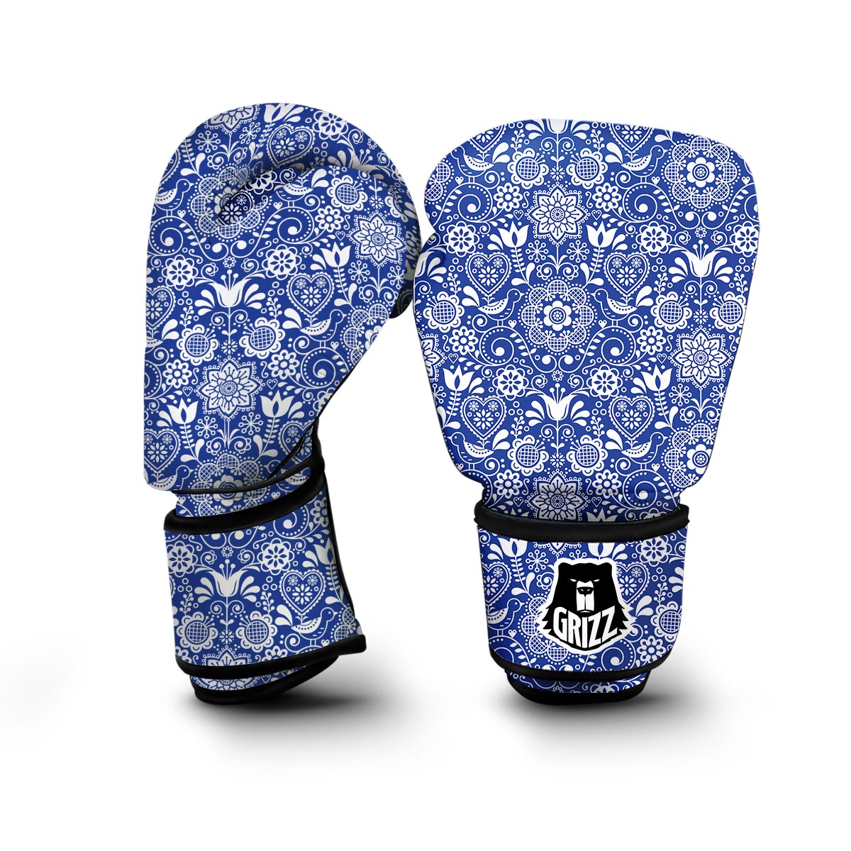 Swedish Floral Pattern Print Boxing Gloves-grizzshop