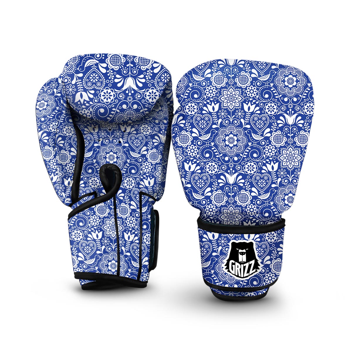 Swedish Floral Pattern Print Boxing Gloves-grizzshop