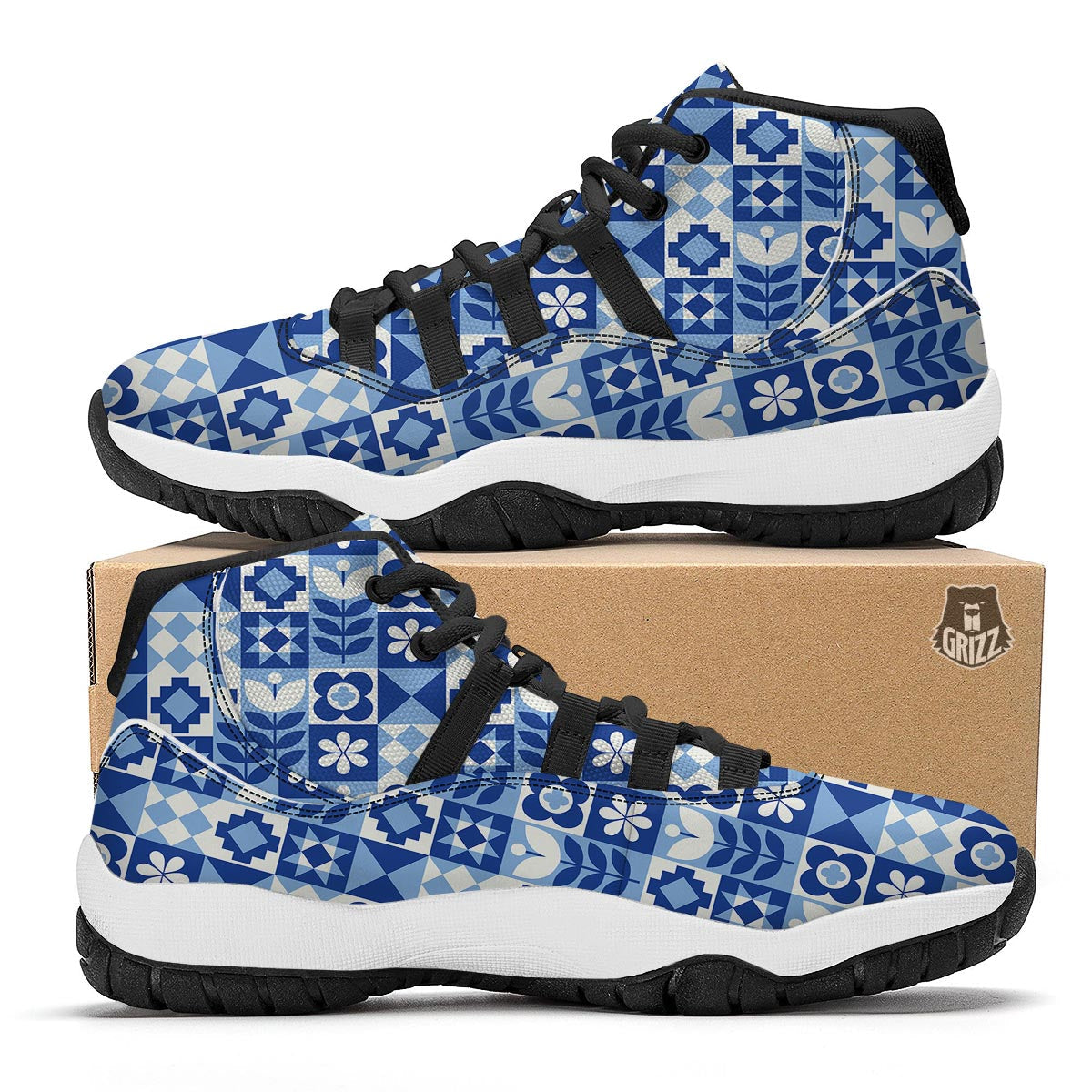 Swedish Pattern Print Black Bball Shoes-grizzshop