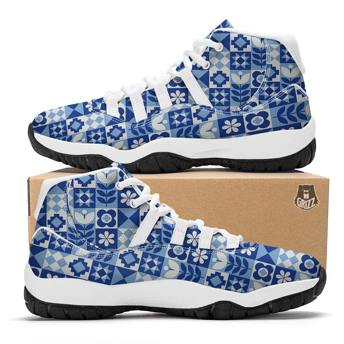 Swedish Pattern Print White Bball Shoes-grizzshop