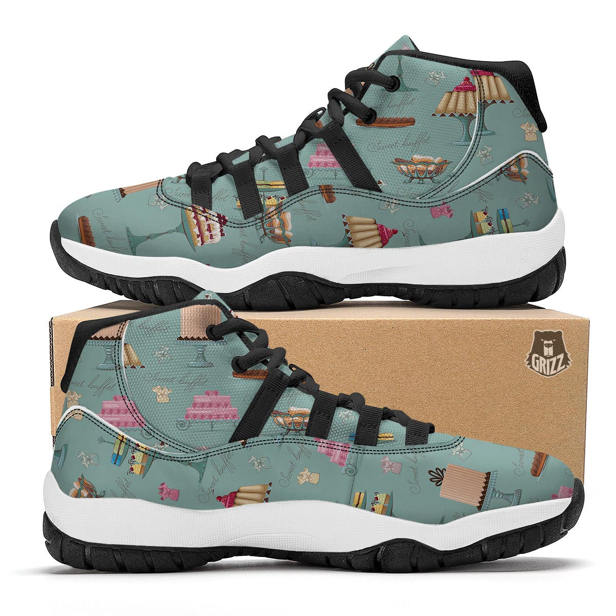 Sweet Cake Pattern Print Black Bball Shoes-grizzshop