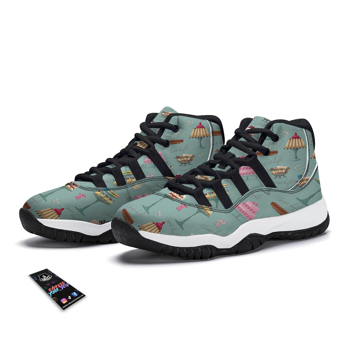 Sweet Cake Pattern Print Black Bball Shoes-grizzshop