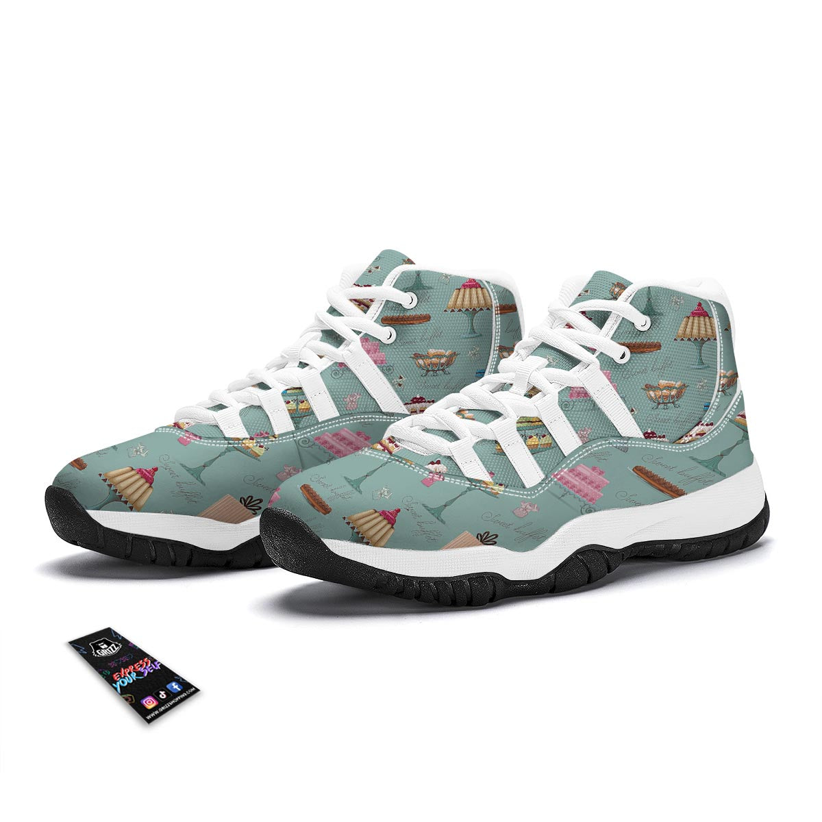 Sweet Cake Pattern Print White Bball Shoes-grizzshop