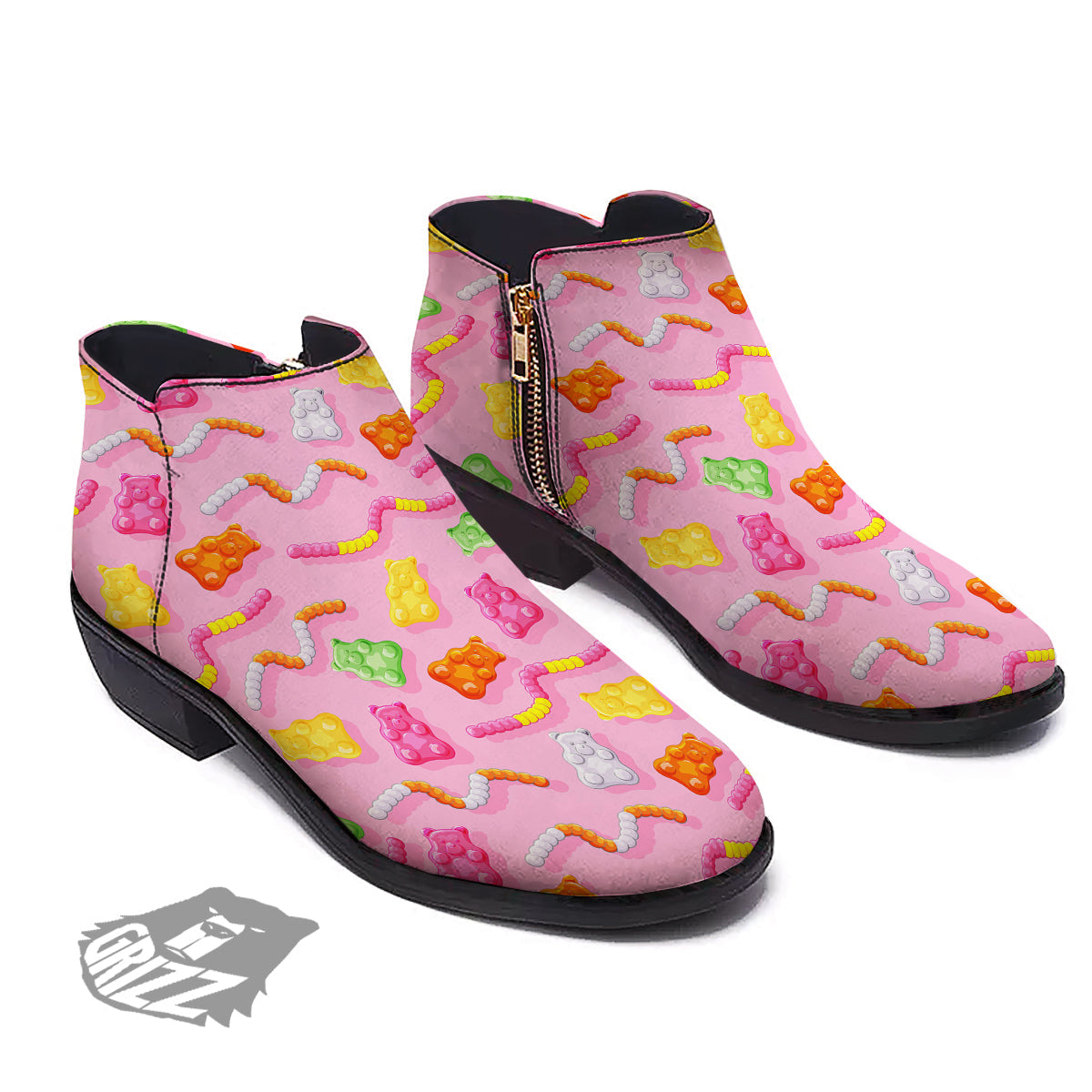 Sweet Gummy Bears And Worms Print Pattern Ankle Boots-grizzshop