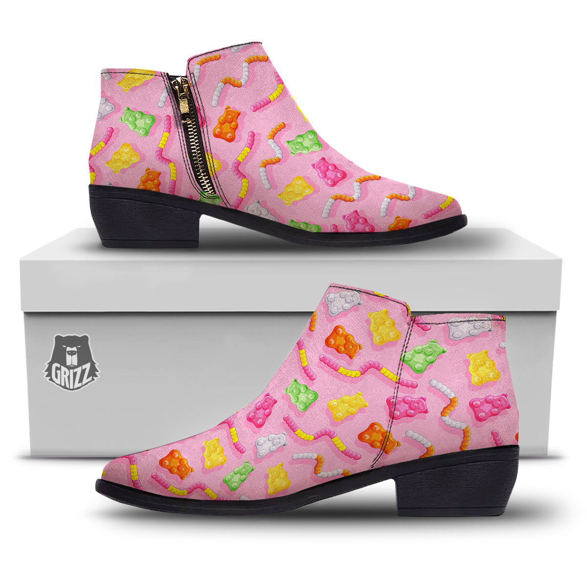 Sweet Gummy Bears And Worms Print Pattern Ankle Boots-grizzshop