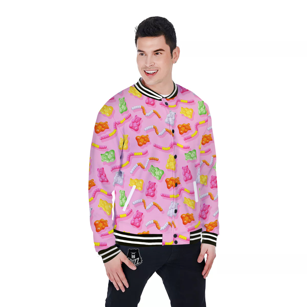 Sweet Gummy Bears And Worms Print Pattern Baseball Jacket-grizzshop