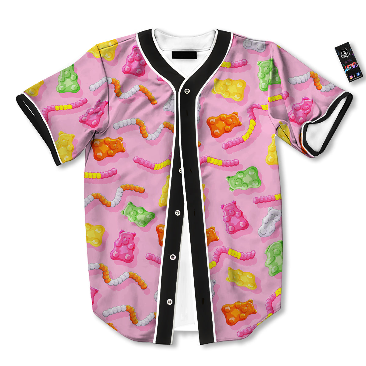 Sweet Gummy Bears And Worms Print Pattern Baseball Jersey-grizzshop