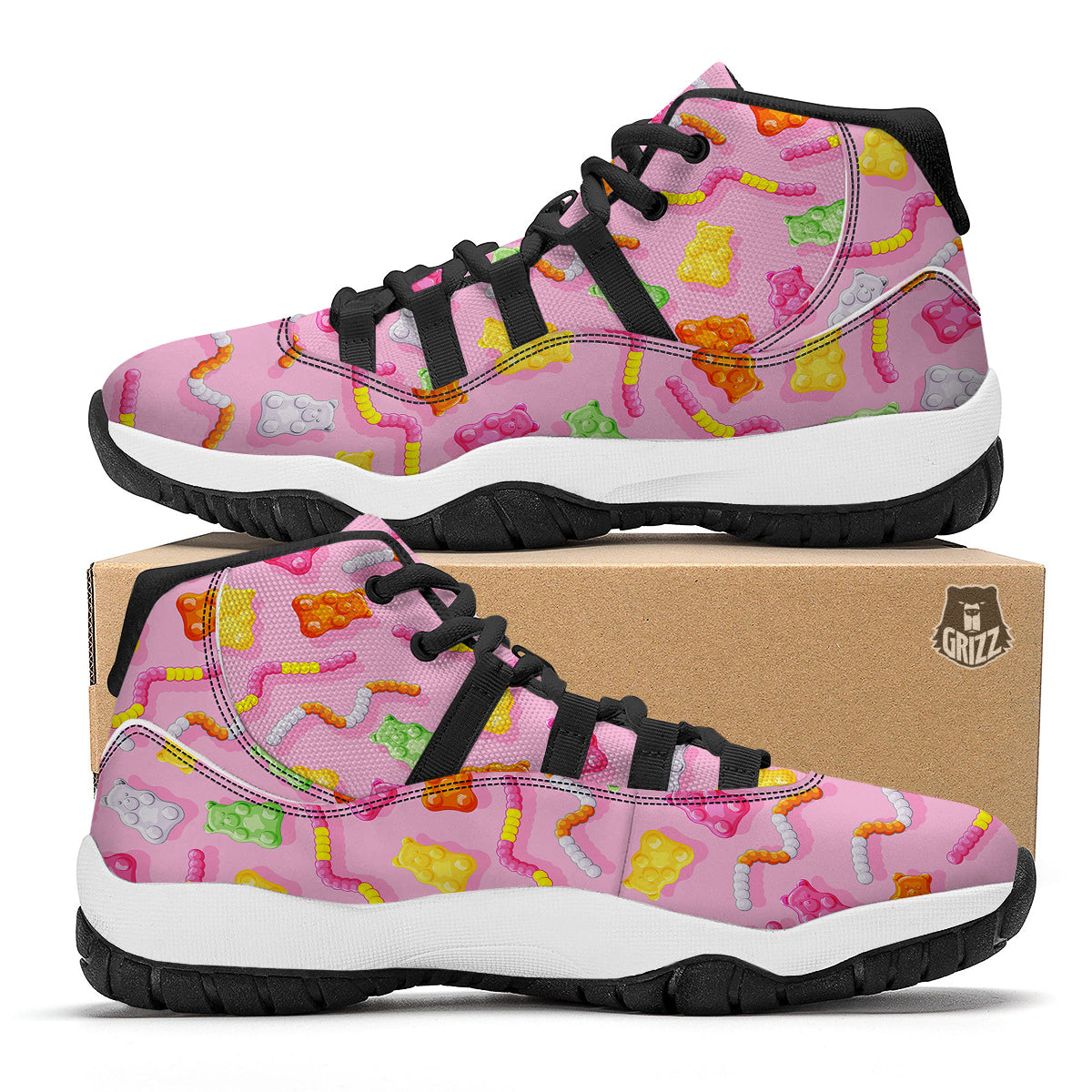Sweet Gummy Bears And Worms Print Pattern Black Bball Shoes-grizzshop