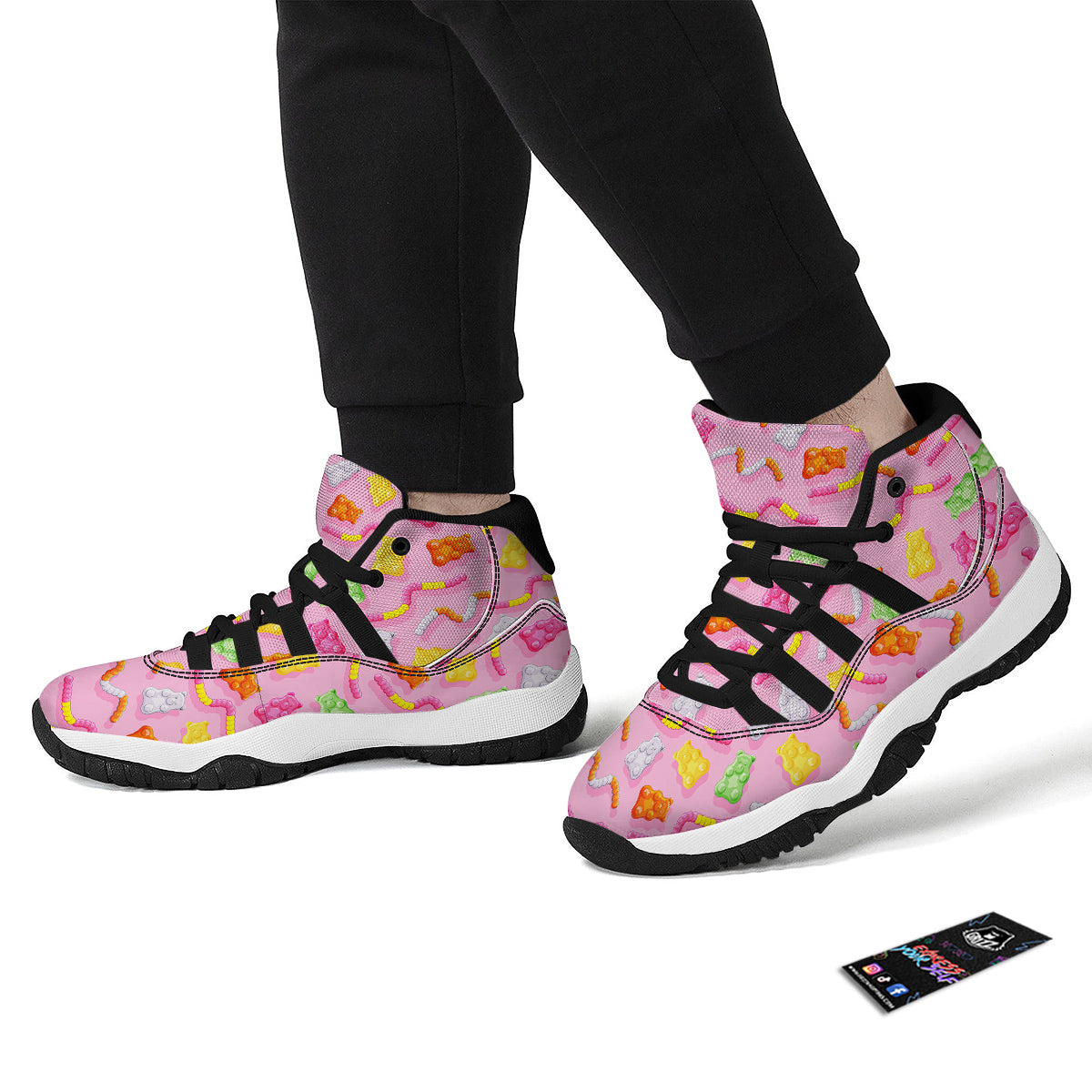 Sweet Gummy Bears And Worms Print Pattern Black Bball Shoes-grizzshop
