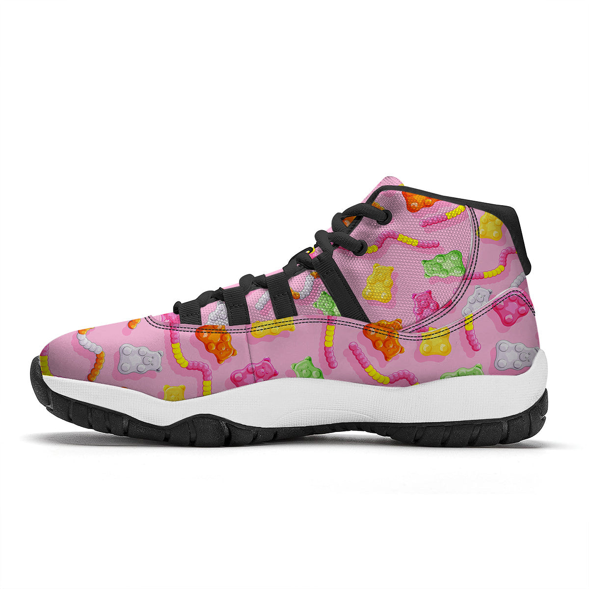 Sweet Gummy Bears And Worms Print Pattern Black Bball Shoes-grizzshop