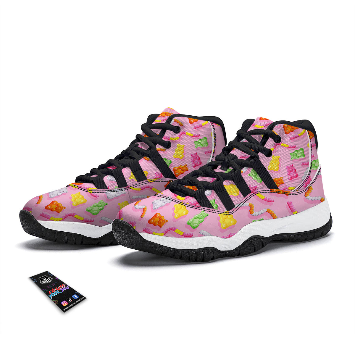 Sweet Gummy Bears And Worms Print Pattern Black Bball Shoes-grizzshop