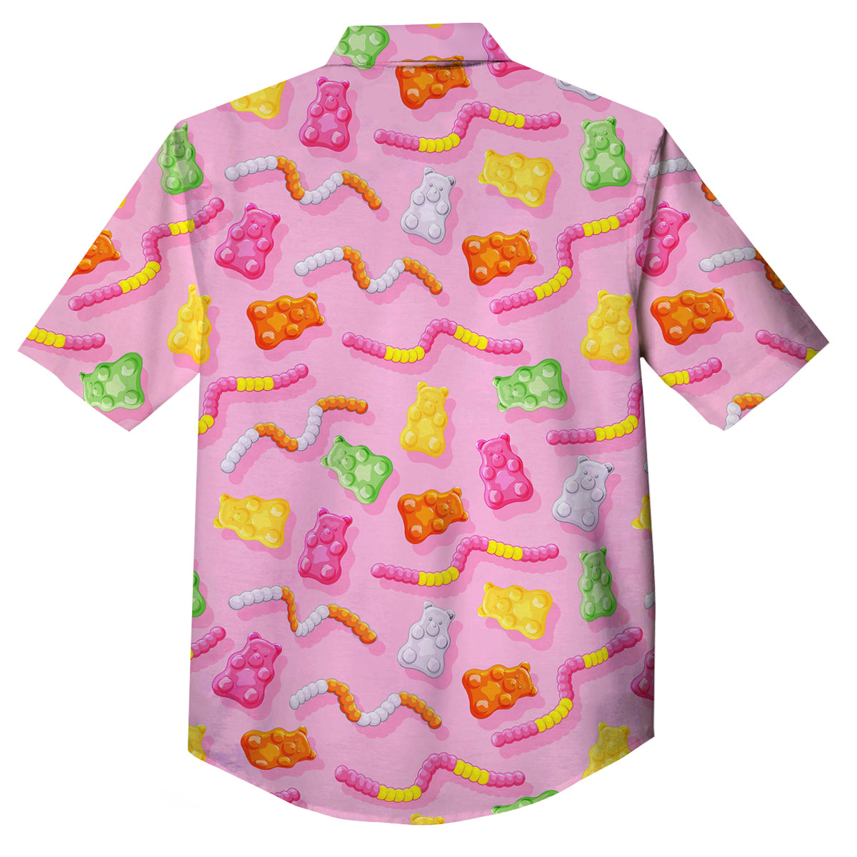 Sweet Gummy Bears And Worms Print Pattern Button Up Shirt-grizzshop