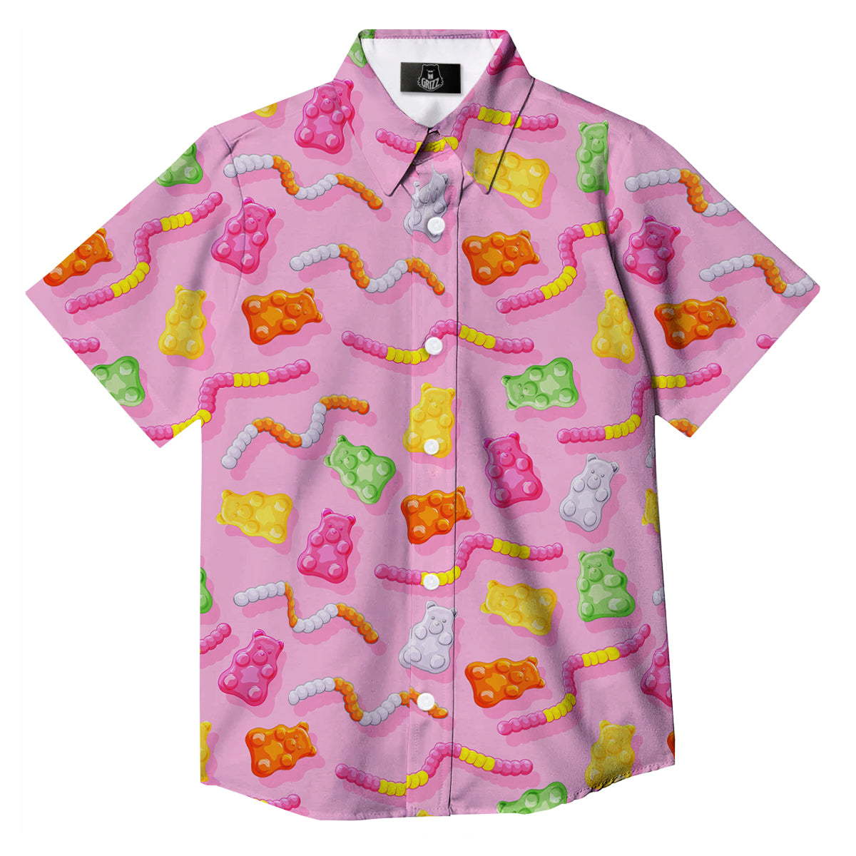 Sweet Gummy Bears And Worms Print Pattern Button Up Shirt-grizzshop