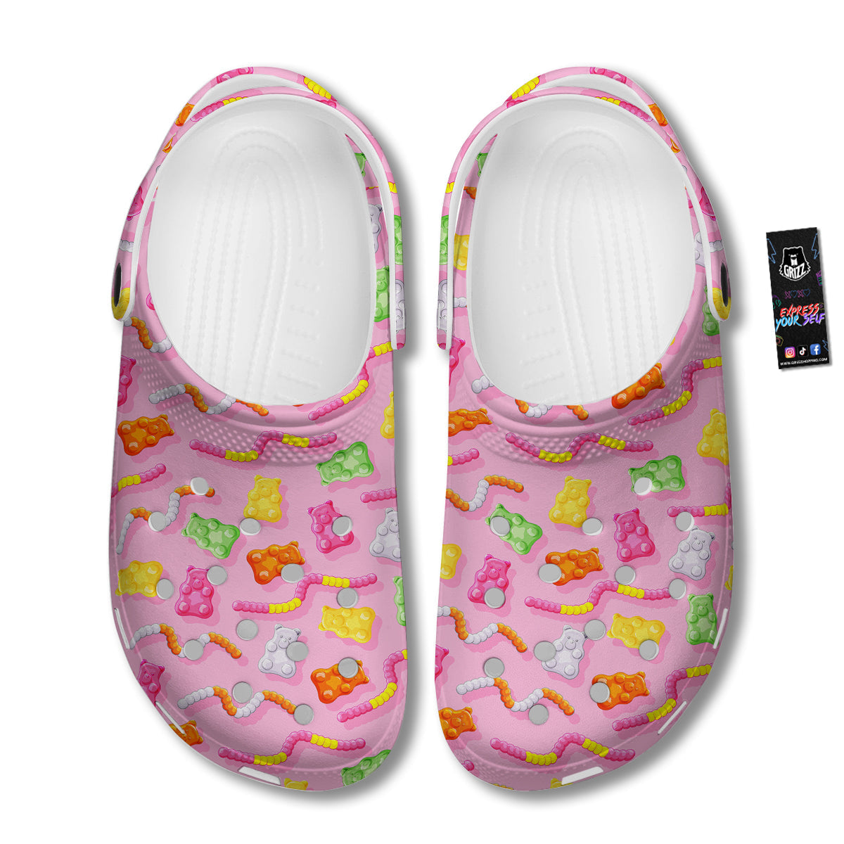 Sweet Gummy Bears And Worms Print Pattern Clog-grizzshop