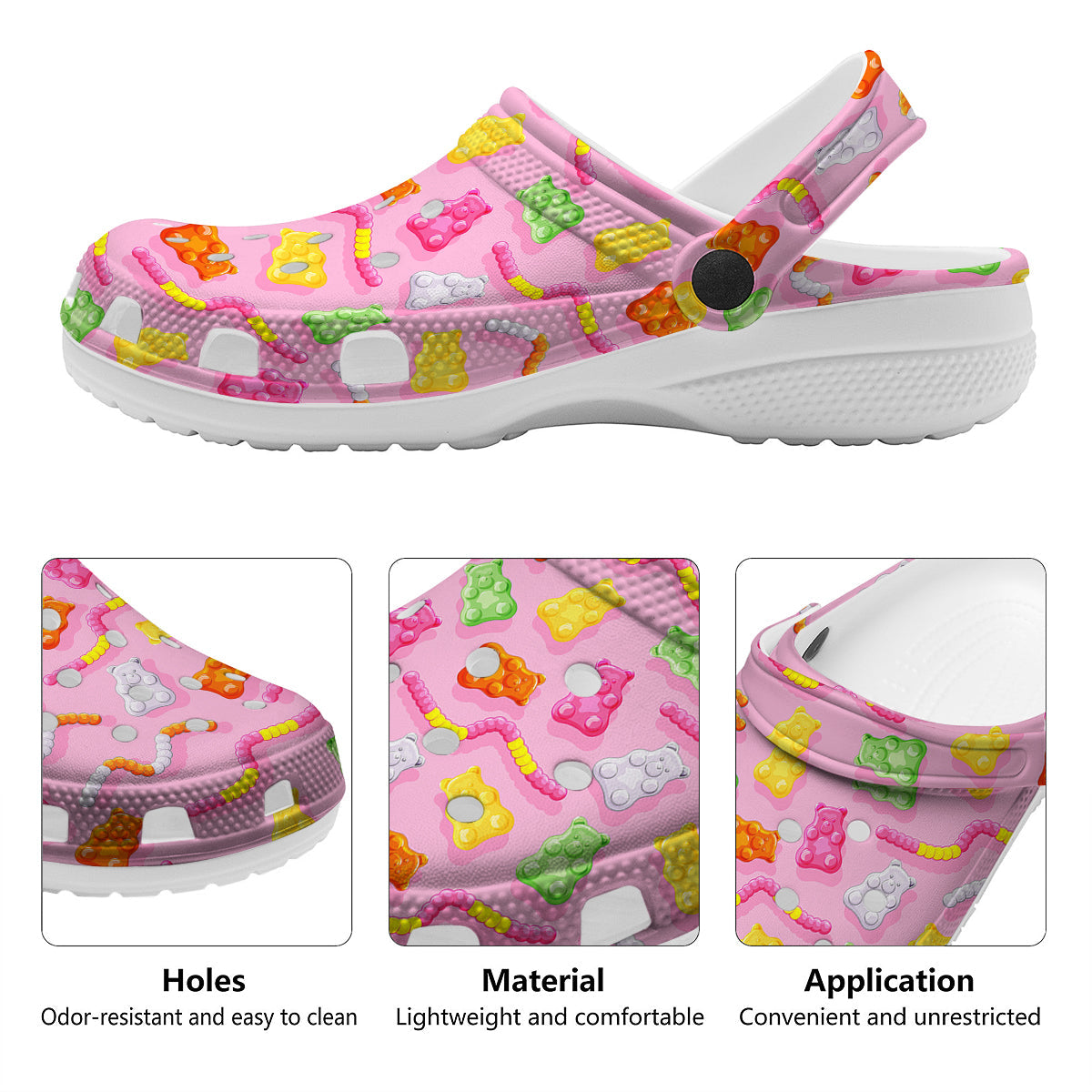 Sweet Gummy Bears And Worms Print Pattern Clog-grizzshop