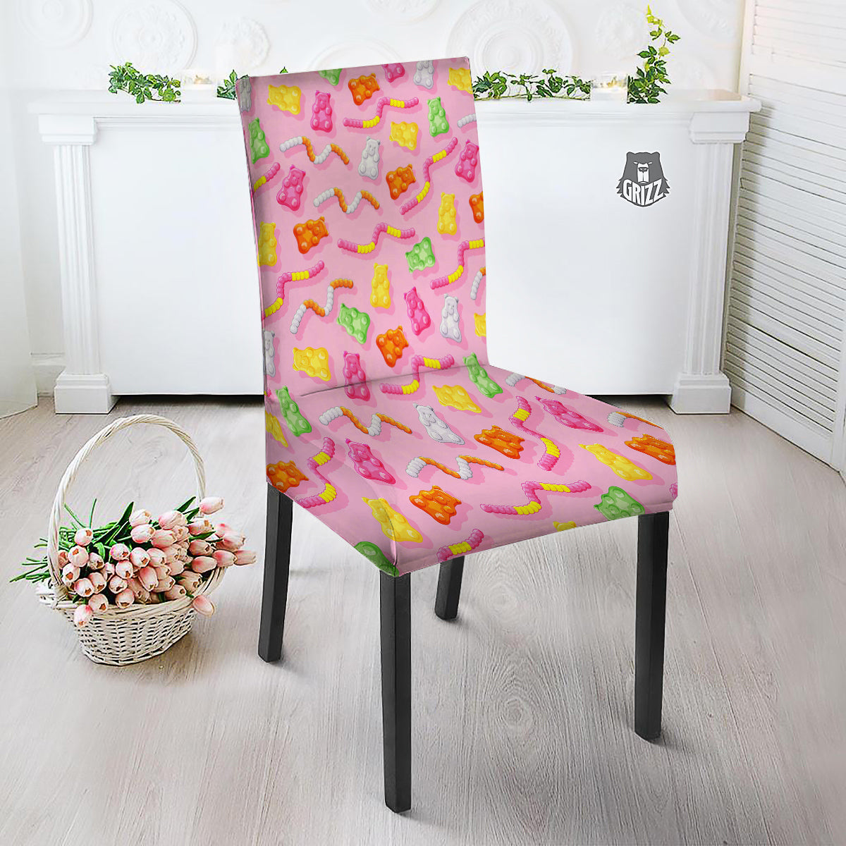 Sweet Gummy Bears And Worms Print Pattern Dining Chair Slipcover-grizzshop