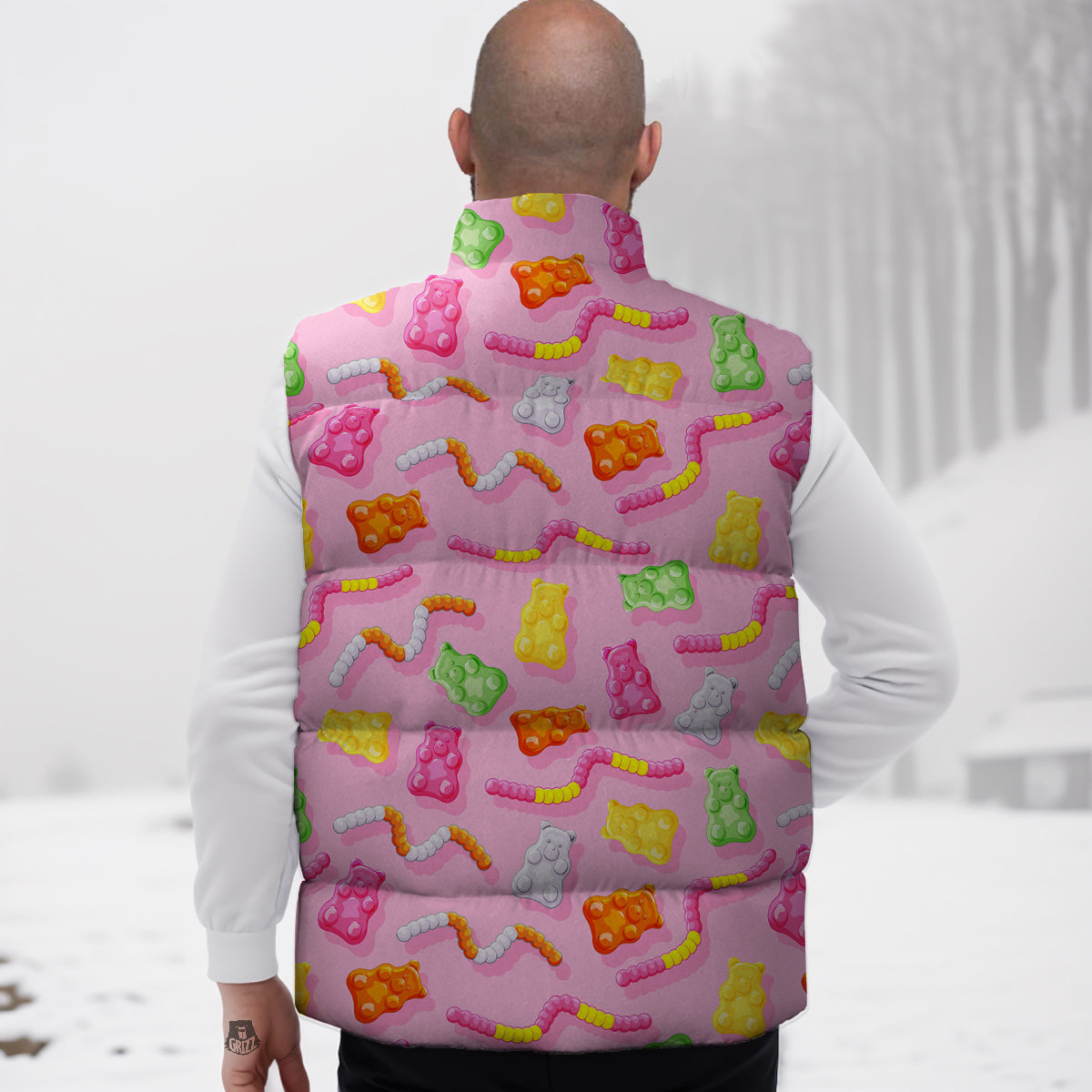 Sweet Gummy Bears And Worms Print Pattern Down Vest
