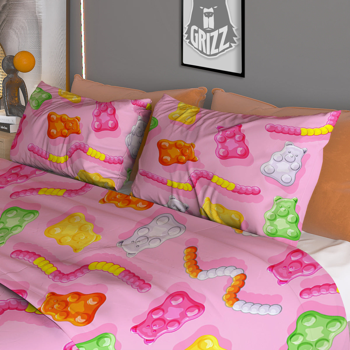 Sweet Gummy Bears And Worms Print Pattern Duvet Cover Bedding Set