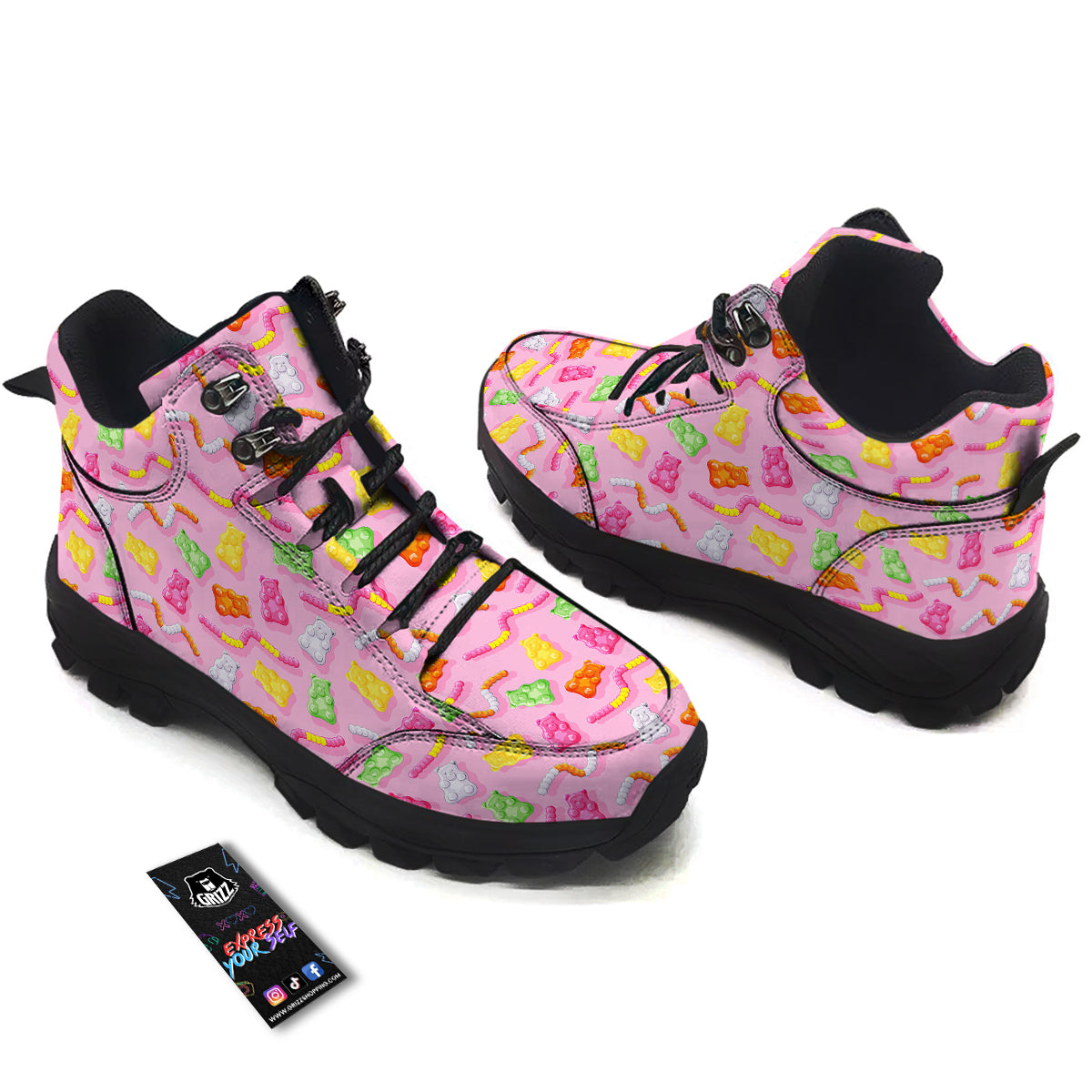 Sweet Gummy Bears And Worms Print Pattern Hiking Shoes-grizzshop