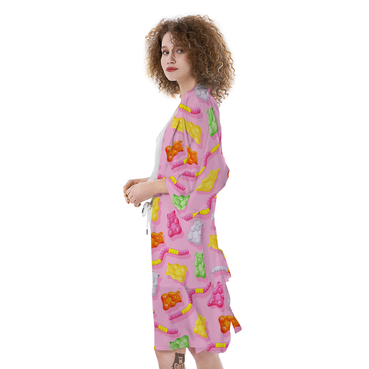 Sweet Gummy Bears And Worms Print Pattern Kimono-grizzshop