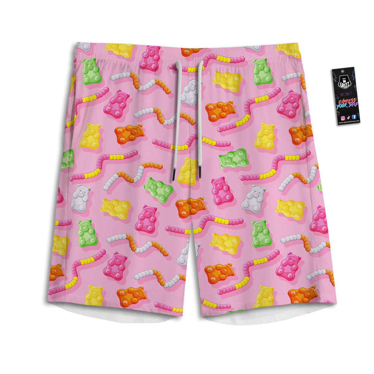 Sweet Gummy Bears And Worms Print Pattern Men's Athletic Shorts