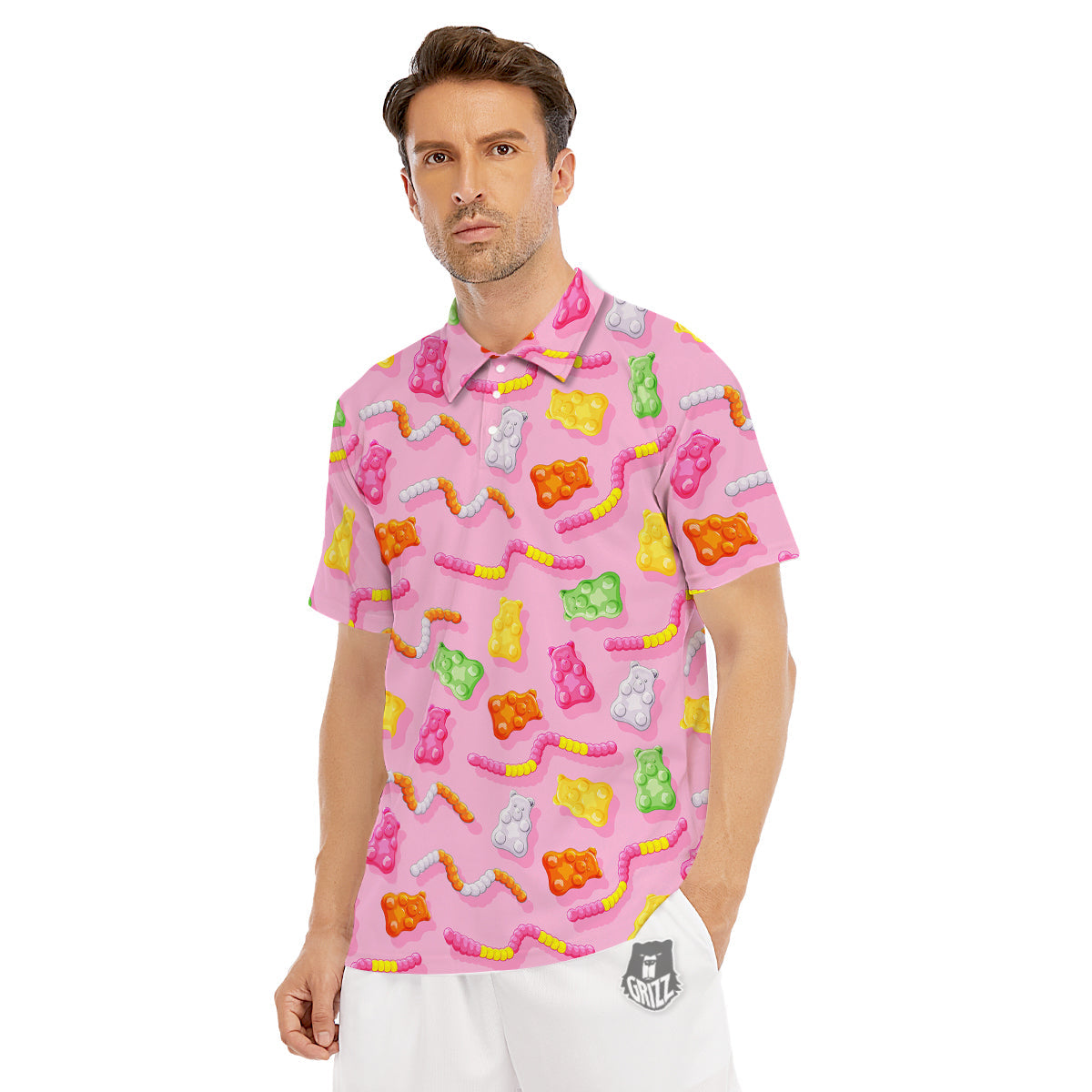 Sweet Gummy Bears And Worms Print Pattern Men's Golf Shirts-grizzshop