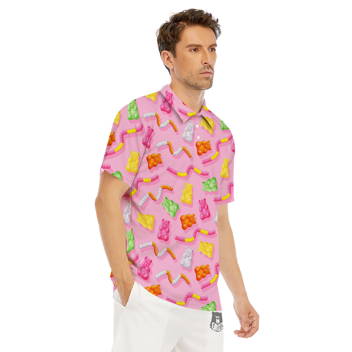 Sweet Gummy Bears And Worms Print Pattern Men's Golf Shirts-grizzshop