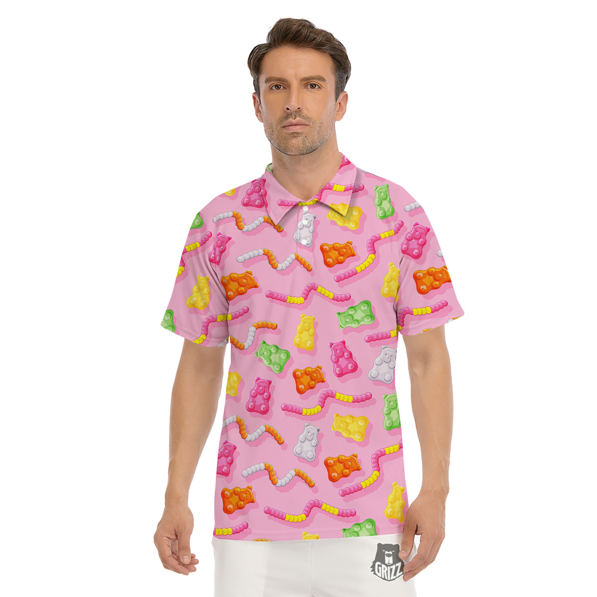 Sweet Gummy Bears And Worms Print Pattern Men's Golf Shirts-grizzshop