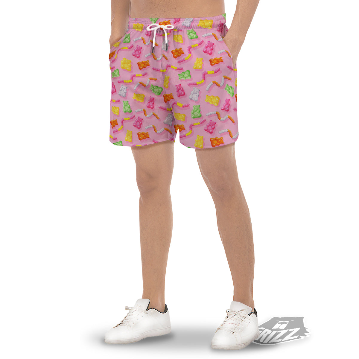 Sweet Gummy Bears And Worms Print Pattern Men's Gym Shorts-grizzshop