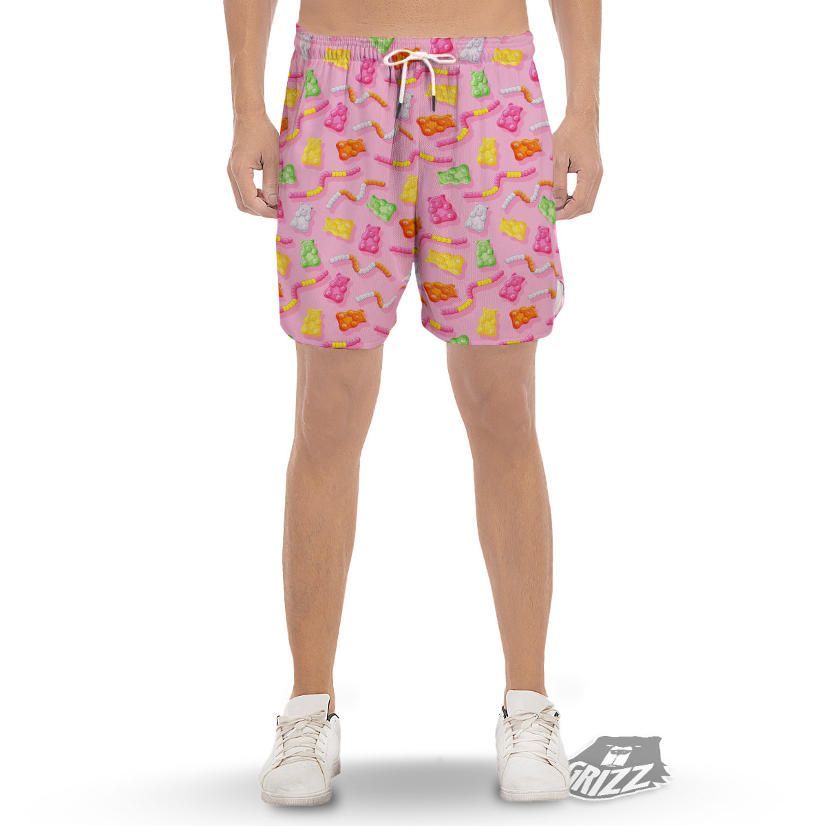 Sweet Gummy Bears And Worms Print Pattern Men's Gym Shorts-grizzshop