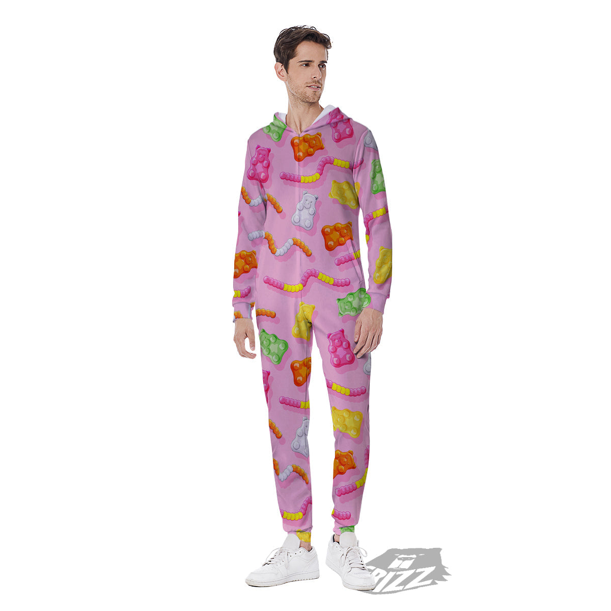 Sweet Gummy Bears And Worms Print Pattern Men's Jumpsuit-grizzshop