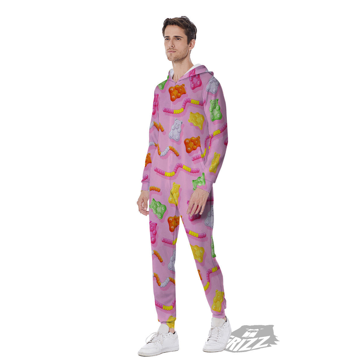 Sweet Gummy Bears And Worms Print Pattern Men's Jumpsuit-grizzshop