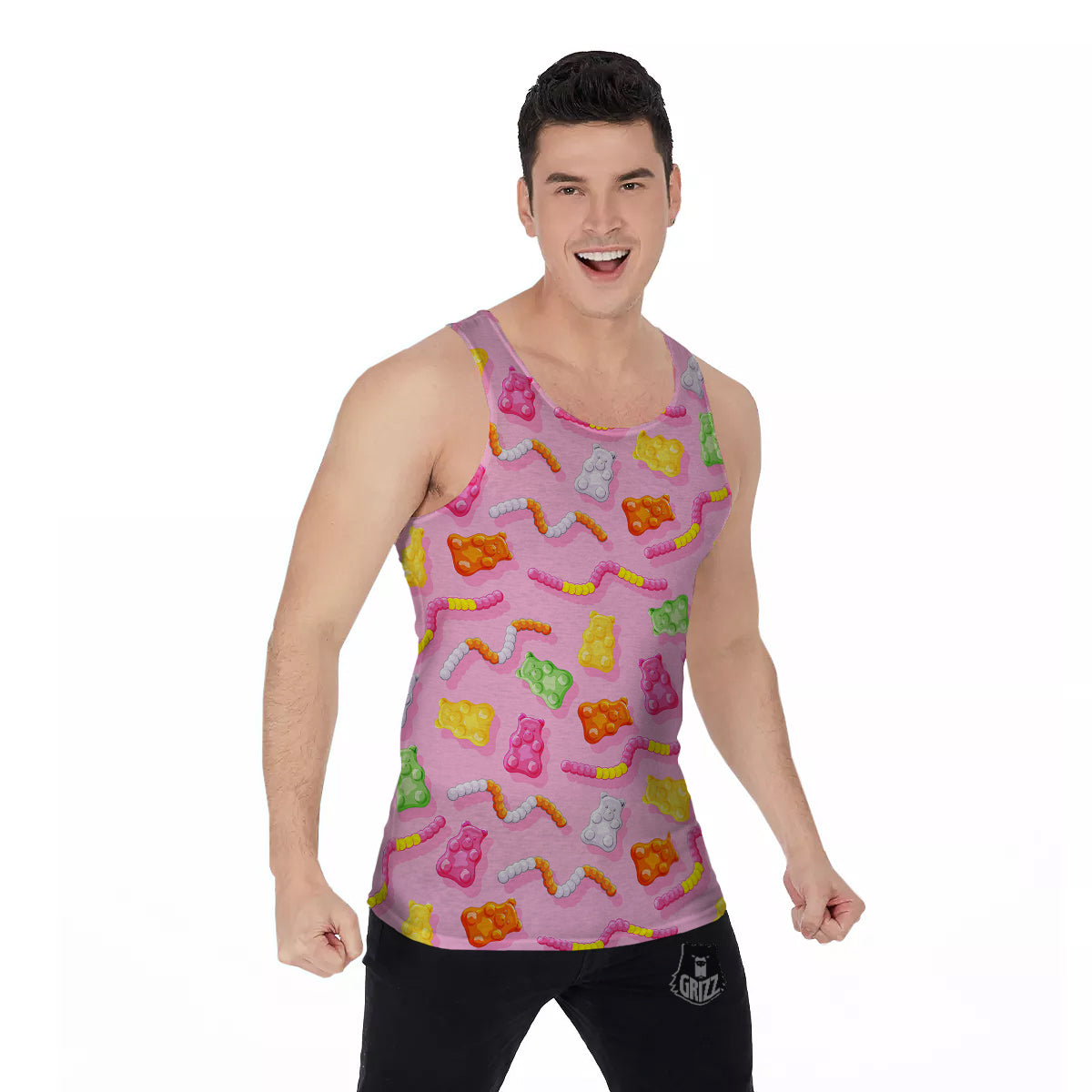 Sweet Gummy Bears And Worms Print Pattern Men's Tank Top-grizzshop