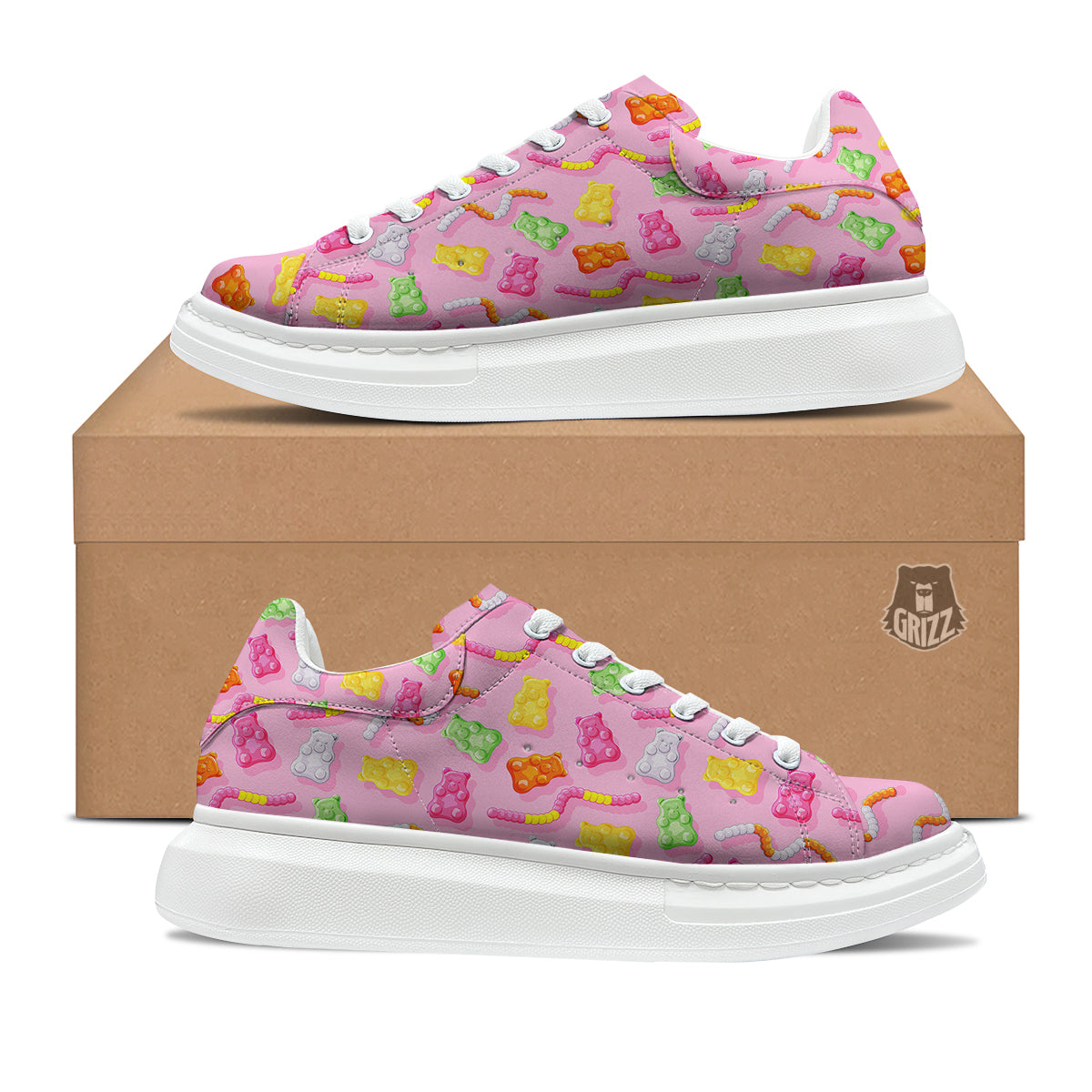 Sweet Gummy Bears And Worms Print Pattern Platform Shoes-grizzshop