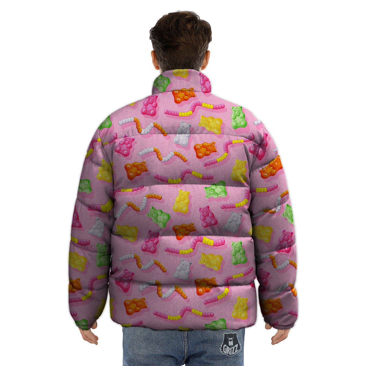 Sweet Gummy Bears And Worms Print Pattern Puffer Jacket-grizzshop