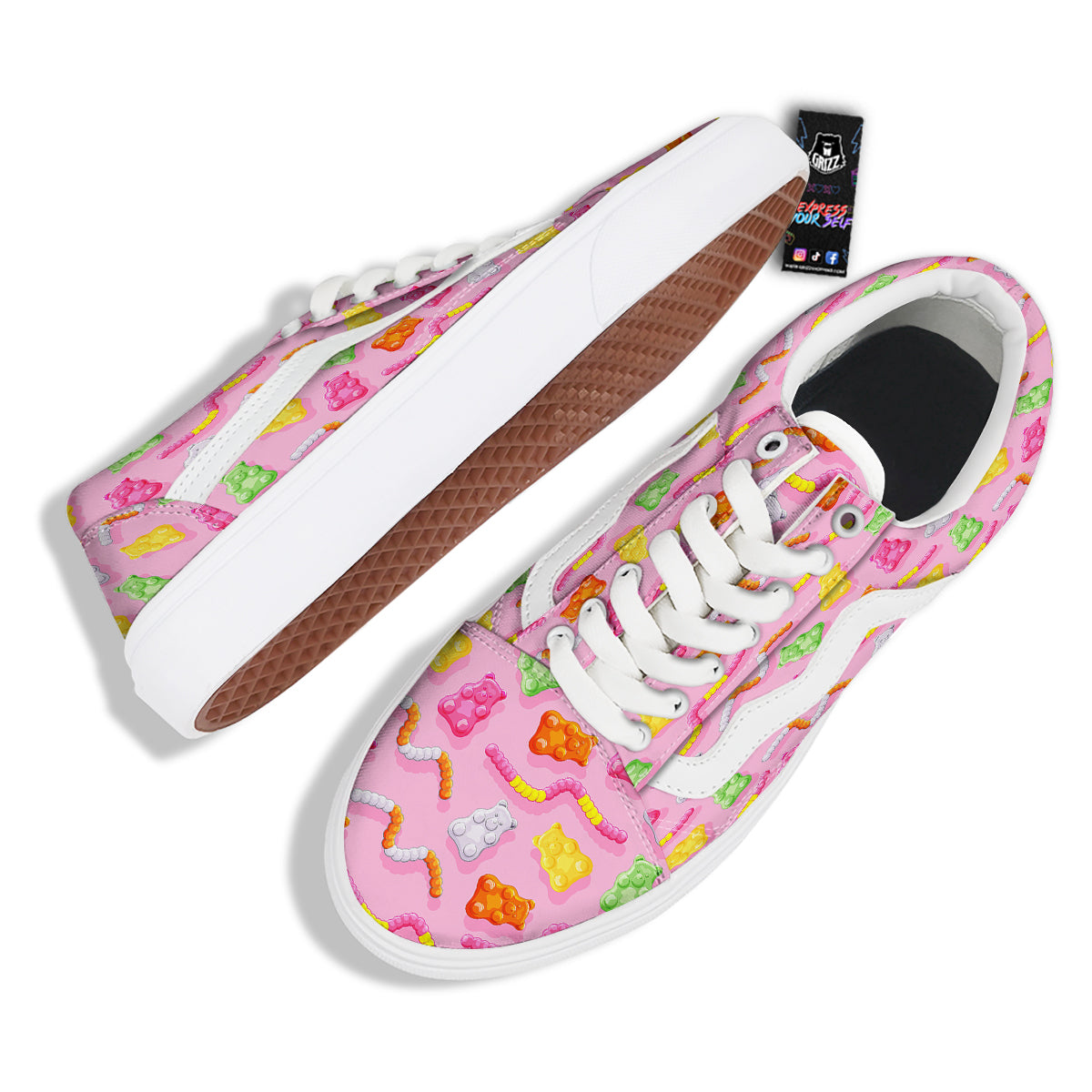 Sweet Gummy Bears And Worms Print Pattern Skate Shoes-grizzshop