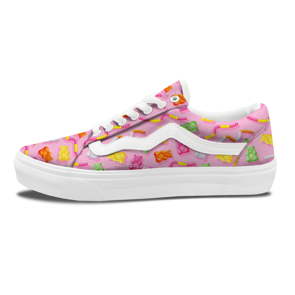 Sweet Gummy Bears And Worms Print Pattern Skate Shoes-grizzshop