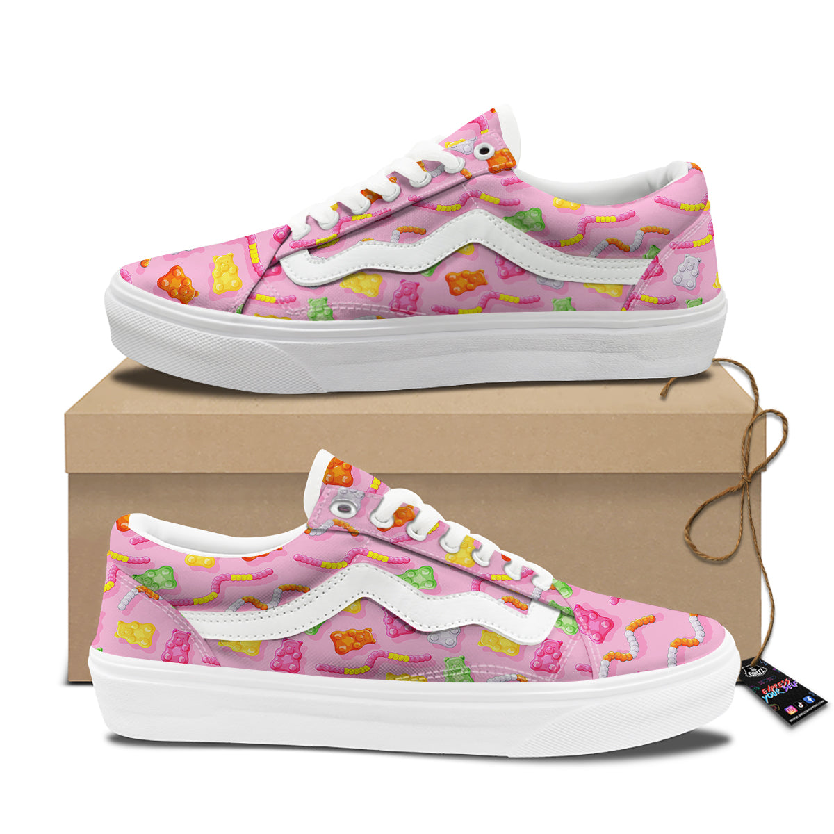 Sweet Gummy Bears And Worms Print Pattern Skate Shoes-grizzshop