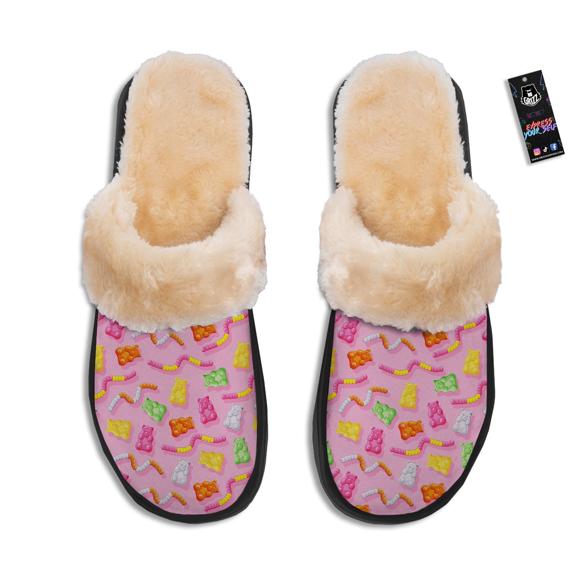 Sweet Gummy Bears And Worms Print Pattern Slippers-grizzshop
