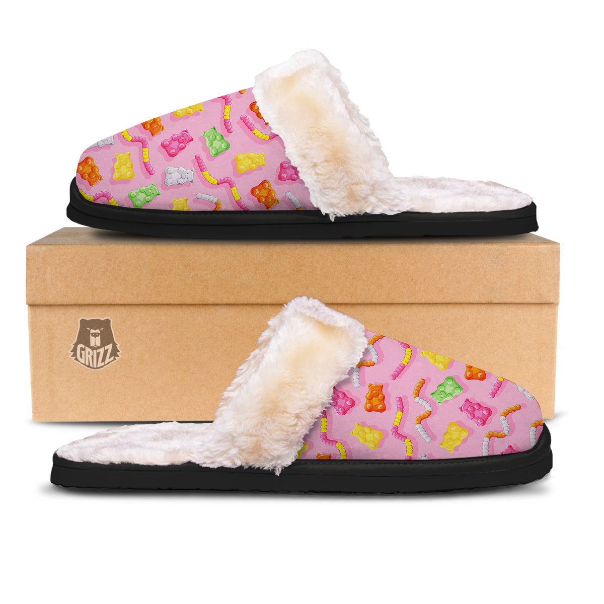 Sweet Gummy Bears And Worms Print Pattern Slippers-grizzshop