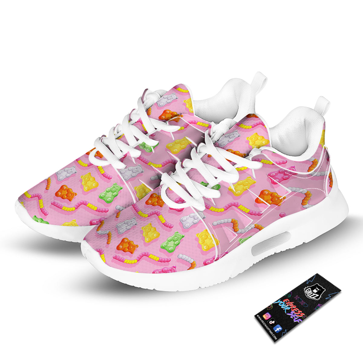 Sweet Gummy Bears And Worms Print Pattern Tennis Shoes-grizzshop